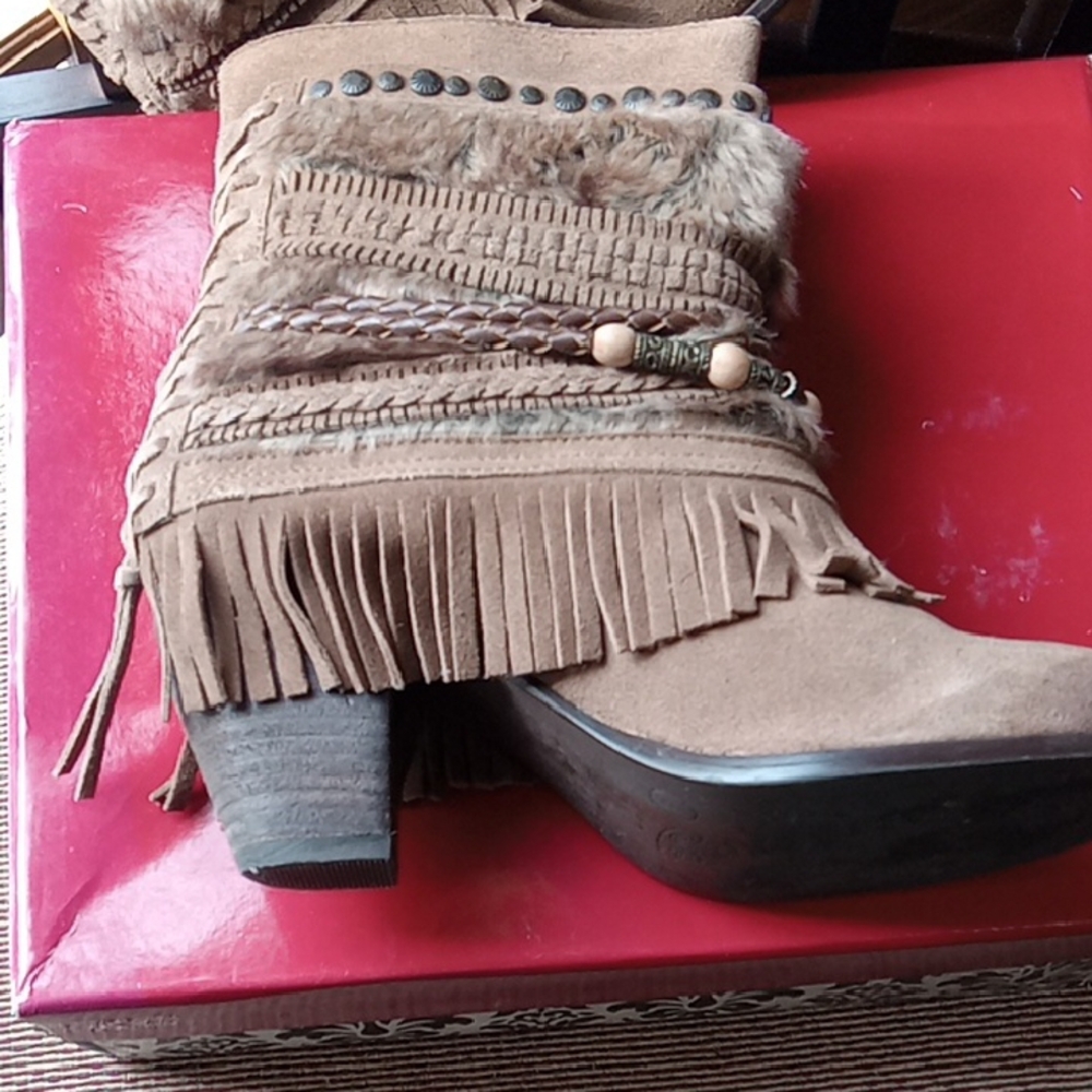 Naughty Monkey Tan Fringe Ankle Booties
